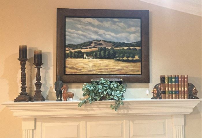 Mantel selections with original framed oil