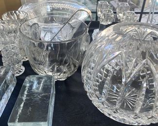 Pressed glass punch bowl and rose bowl