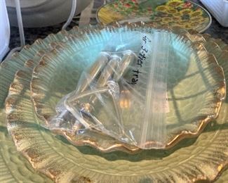 Green and gold serving dishes