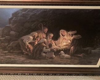 Framed picture of the birth of Baby Jesus