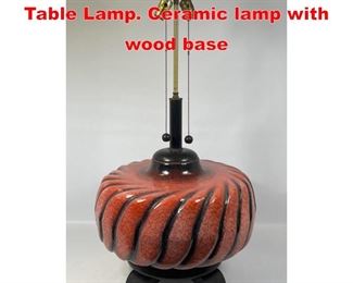 Lot 5 Large Mid Century Modern Table Lamp. Ceramic lamp with wood base