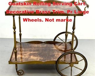 Lot 1 ALDO TURA Lacquered Goatskin Rolling Serving Cart. Decorative Brass Trim. Pr Large Wheels. Not marke