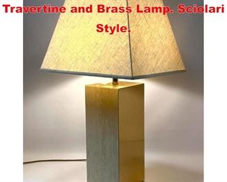 Lot 11 Mid Century Modern Travertine and Brass Lamp. Sciolari Style. 