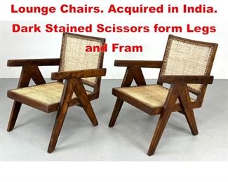 Lot 13 Pr PIERRE JEANNERET style Lounge Chairs. Acquired in India. Dark Stained Scissors form Legs and Fram