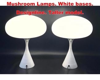 Lot 18 Pr Contemporary Stemlite Mushroom Lamps. White bases. Designline. Taller model. 