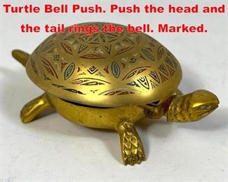 Lot 34 Spanish Damascene Figural Turtle Bell Push. Push the head and the tail rings the bell. Marked. 
