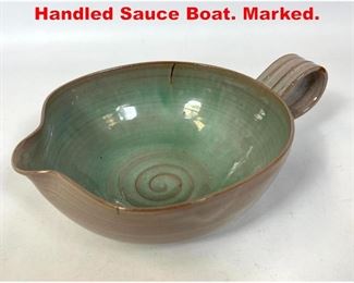 Lot 44 SCHEIER Glazed Pottery Handled Sauce Boat. Marked. 