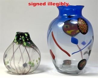 Lot 56 2pc Art Glass Vases. One signed illegibly.