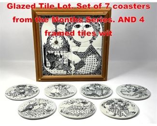 Lot 61 8pc BJORN WIINBLAD Glazed Tile Lot. Set of 7 coasters from the Months Series. AND 4 framed tiles wit