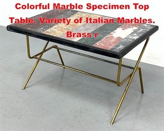 Lot 72 Italian Modern Coffee Table. Colorful Marble Specimen Top Table. Variety of Italian Marbles. Brass r