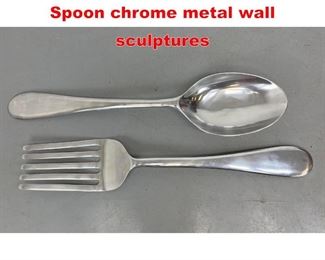 Lot 78 2pc Oversized Fork and Spoon chrome metal wall sculptures 