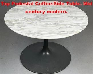 Lot 82 Vintage Burke Style Marble Top Pedestal CoffeeSide Table. Mid century modern. 