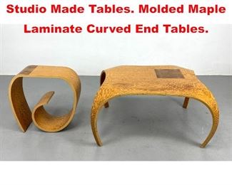 Lot 83 2pcs KINO GUERIN 2009 Studio Made Tables. Molded Maple Laminate Curved End Tables. 
