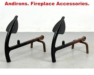 Lot 101 Pr Black Iron Spade form Andirons. Fireplace Accessories. 