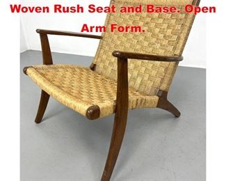 Lot 113 Modernist Lounge Chair Woven Rush Seat and Base. Open Arm Form. 