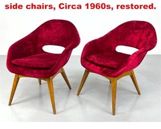 Lot 122 Pr Plush red Nord European side chairs, Circa 1960s, restored. 