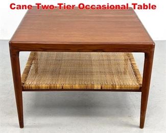 Lot 123 Danish Modern Teak and Cane TwoTier Occasional Table