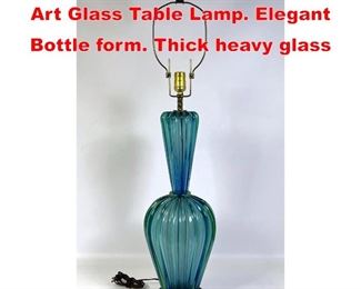 Lot 125 Blue Green Ribbed Italian Art Glass Table Lamp. Elegant Bottle form. Thick heavy glass