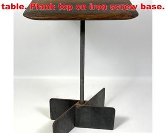 Lot 126 Craftsman s modernist side table. Plank top on iron screw base. 