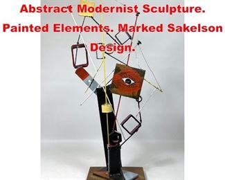 Lot 127 DENNIS SAKELSON Abstract Modernist Sculpture. Painted Elements. Marked Sakelson Design. 