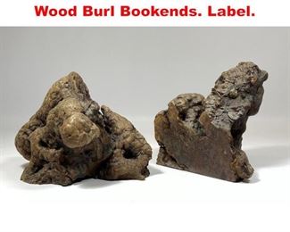 Lot 132 LITTLE APPLE Organic Wood Burl Bookends. Label.