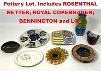 Lot 175 Lot Mid Century Modern Pottery Lot. Includes ROSENTHAL NETTER ROYAL COPENHAGEN BENNINGTON and LOT