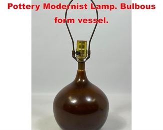 Lot 181 Bostlund Brown Glazed Pottery Modernist Lamp. Bulbous form vessel. 