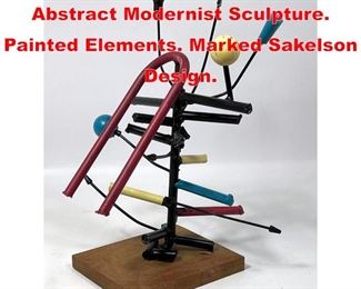 Lot 185 DENNIS SAKELSON Abstract Modernist Sculpture. Painted Elements. Marked Sakelson Design. 