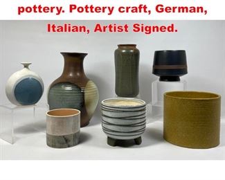 Lot 191 Collection of assorted Art pottery. Pottery craft, German, Italian, Artist Signed. 