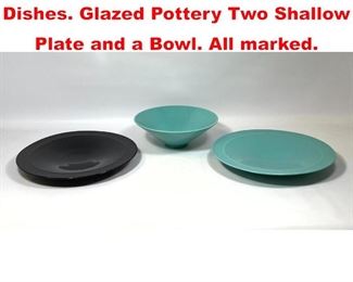 Lot 198 3pc SALINS STUDIO French Dishes. Glazed Pottery Two Shallow Plate and a Bowl. All marked. 