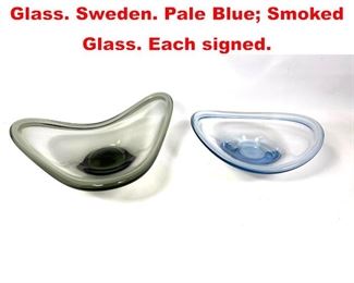 Lot 203 2pc HOLMEGAARD Art Glass. Sweden. Pale Blue Smoked Glass. Each signed. 