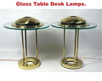 Lot 209 Pr Contemporary Brass and Glass Table Desk Lamps.