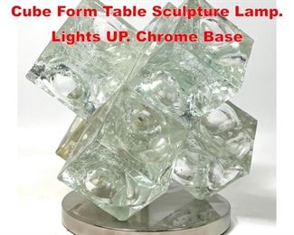 Lot 216 Modernist 2pc Stacking Cube Form Table Sculpture Lamp. Lights UP. Chrome Base