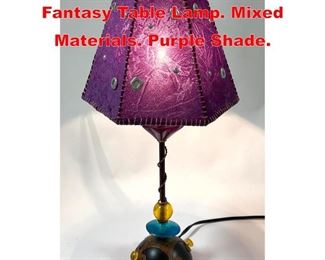 Lot 221 Artisan Hand Crafted Fantasy Table Lamp. Mixed Materials. Purple Shade.