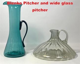 Lot 226 2pcs Modern Glass. Large Blenko Pitcher and wide glass pitcher