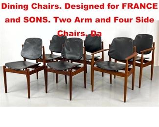 Lot 251 Set 6 ARNE VODDER Teak Dining Chairs. Designed for FRANCE and SONS. Two Arm and Four Side Chairs. Da