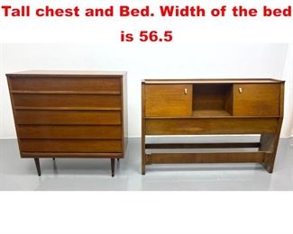 Lot 265 DIXIE AMERICAN MODERN Tall chest and Bed. Width of the bed is 56.5 