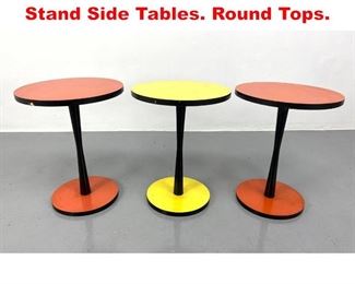 Lot 266 3pc Red or Yellow Ebonized Stand Side Tables. Round Tops. 