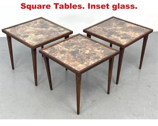 Lot 269 3pc Set Eglomise Style Square Tables. Inset glass. 