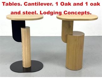 Lot 273 2 Memphis Style Side Tables. Cantilever. 1 Oak and 1 oak and steel. Lodging Concepts. 
