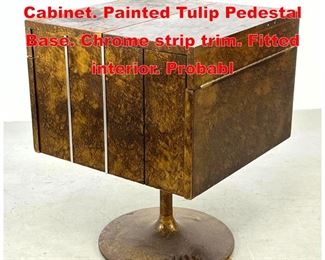 Lot 284 Modernist Bar Cube Cabinet. Painted Tulip Pedestal Base. Chrome strip trim. Fitted interior. Probabl