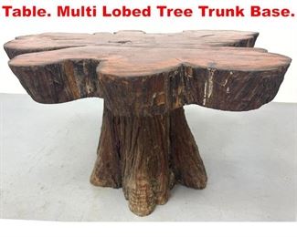Lot 290 Live Edge Tree Trunk Slab Table. Multi Lobed Tree Trunk Base.