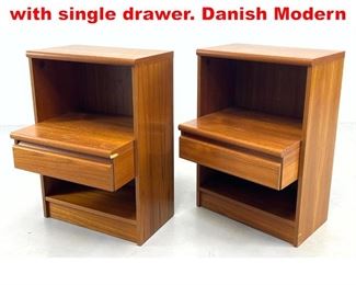 Lot 296 Pr Teak Night Stands. Each with single drawer. Danish Modern 