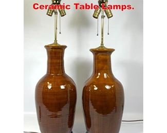 Lot 308 Pair Heavy Brown Glazed Ceramic Table Lamps. 