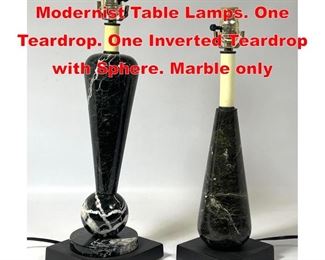 Lot 317 2pc Black Marble Modernist Table Lamps. One Teardrop. One Inverted Teardrop with Sphere. Marble only