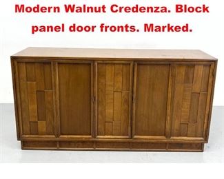 Lot 321 KROEHLER American Modern Walnut Credenza. Block panel door fronts. Marked. 