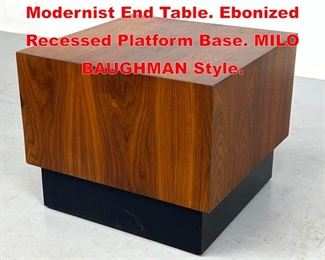 Lot 324 Rosewood Square Modernist End Table. Ebonized Recessed Platform Base. MILO BAUGHMAN Style. 