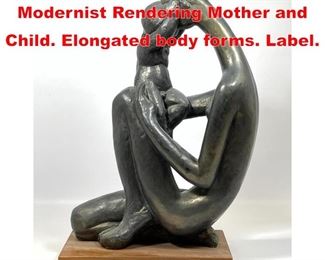 Lot 326 AUSTIN Sculpture Modernist Rendering Mother and Child. Elongated body forms. Label. 