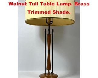 Lot 335 Modernist Brass and Walnut Tall Table Lamp. Brass Trimmed Shade.