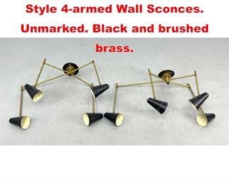 Lot 340 Pair of Vintage Stilnovo Style 4armed Wall Sconces. Unmarked. Black and brushed brass.